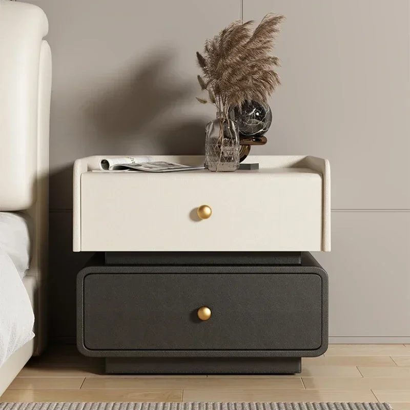Mesita de noche moderna con cajones para maquillaje, mesita de noche minimalista de madera de estilo italiano, mesita de noche de cuero sintético de lujo, muebles de mesa de cabeceira
