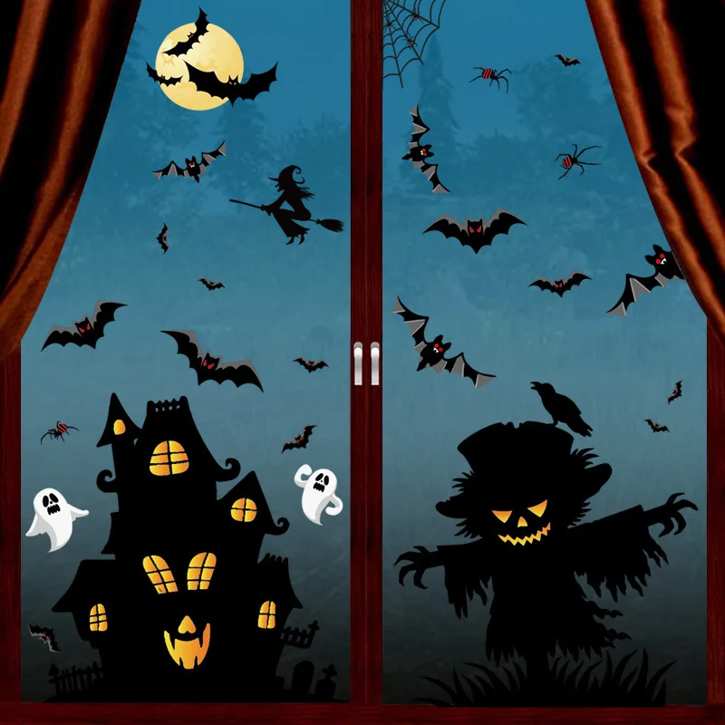 Halloween Glas Vitrine Szene Dekoration Geist Zombies Kürbis Spinnen Elektrostatische Fensteraufkleber Halloween Party Dekoration