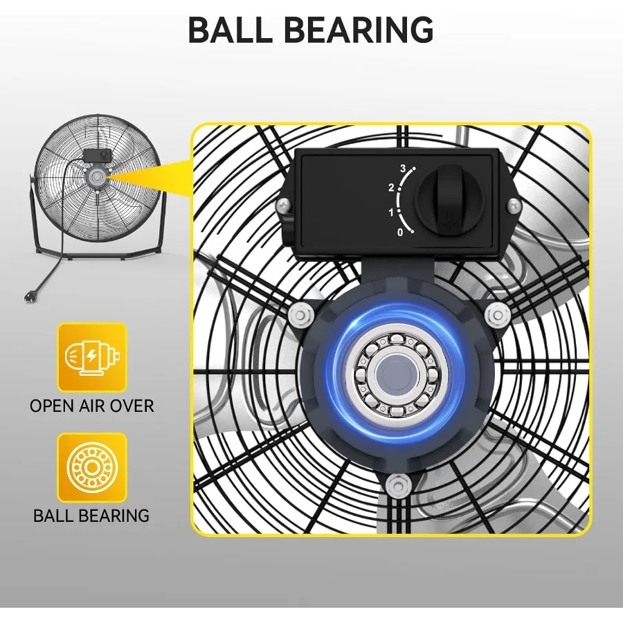 مروحة أرضية عالية السرعة مقاس 12 بوصة 1800 CFM مع 3 سرعات قوية ومروحة معدنية شديدة التحمل محمولة لنا التجاري والسكن