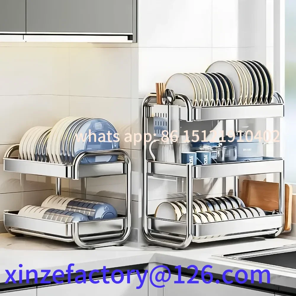 Customizable Dish Drying Rack Multifunctional Rustproof Big-capacity Bowl Storage Shelf Stainless Steel