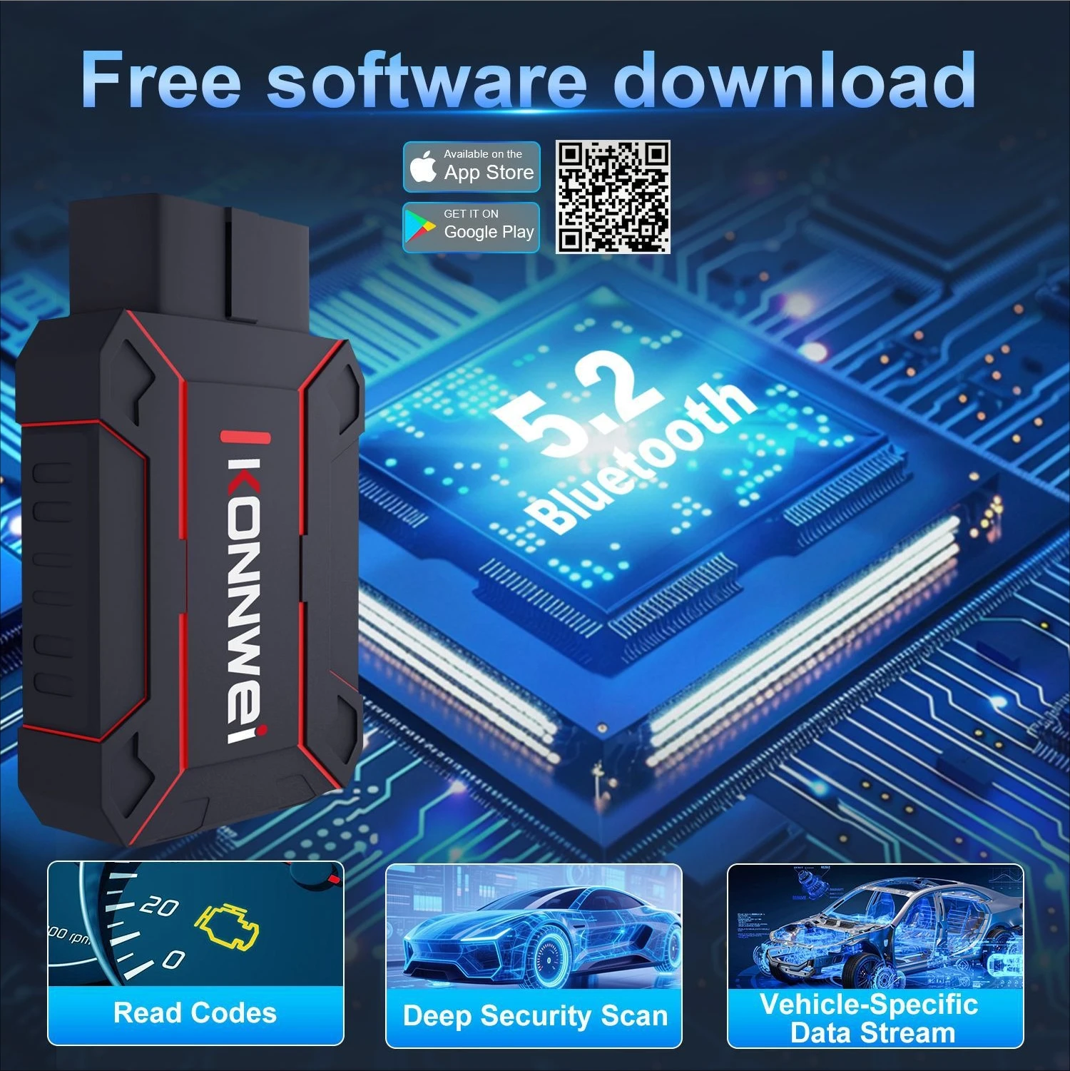 KONNWEI's new Maxobd OBD2 Scanner full-featured car diagnostic scanner is available for free on the app