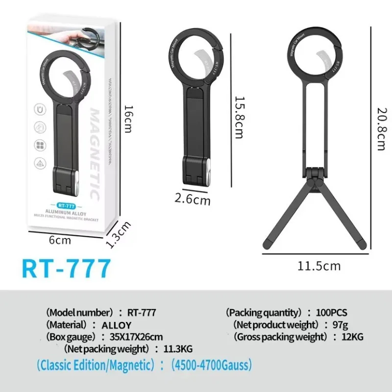 Metal Magnetic Phone Tripod Dual-Sided Carabiner-Mounted Portable Desk Stand with Alloy Handle for IPhone