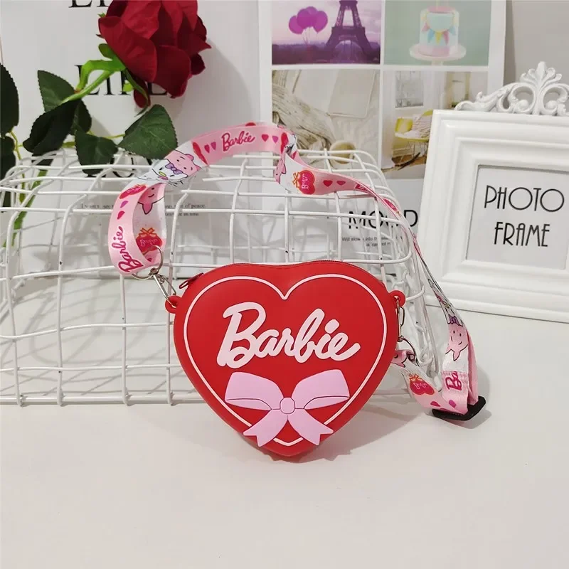 Barbie Women Shoulder Bag Girls Fashion Mini Heart-shaped Crossbody Bag Girl Baby Travel Large Capacity Portable Change Storage