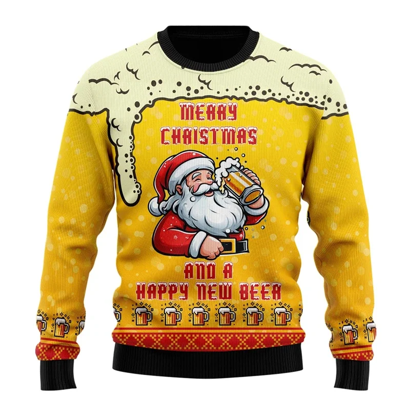 

Fashionable beer, ugly Christmas sweater, men's clothing, hip-hop bar party, men's sportswear, casual men's pullover, beer sport