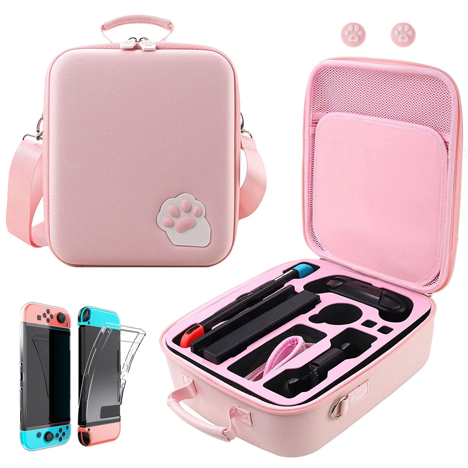 

Kawaii Carrying Travel Case for Nintendo Switch Console Accessories Kit with Carry Case, Clear Cover and Thumb Grips