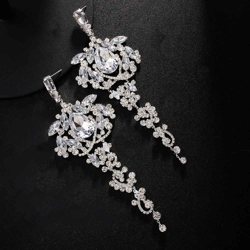 Stonefans حجر الراين مبالغ فيها استرخى أقراط للنساء هدية الزفاف 2024 العصرية الزفاف كريستال بيان أقراط مأدبة