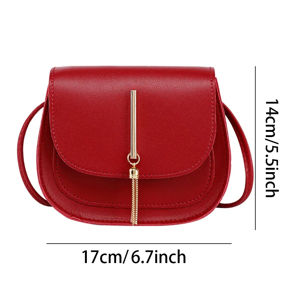 New Golden Tassel Double Layer Semi Circle Solid Color Shoulder Saddle Bag Fashion Casual Women Small Square Bag Crossbody Mini