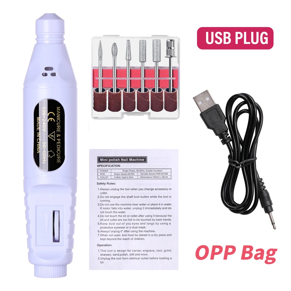 LINMANDA 6-in-1 elektrische nagelborenset Verwijder polijstmachine Manicure Draagbare nagelvijl Nagelboorapparatuur Pen Gereedschap Machine