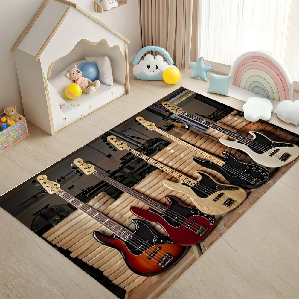 Guitar Close-Up 3D Pattern Carpet Music Theme Non-Slip Soft Mat for Living Room Bedroom Home Decor
