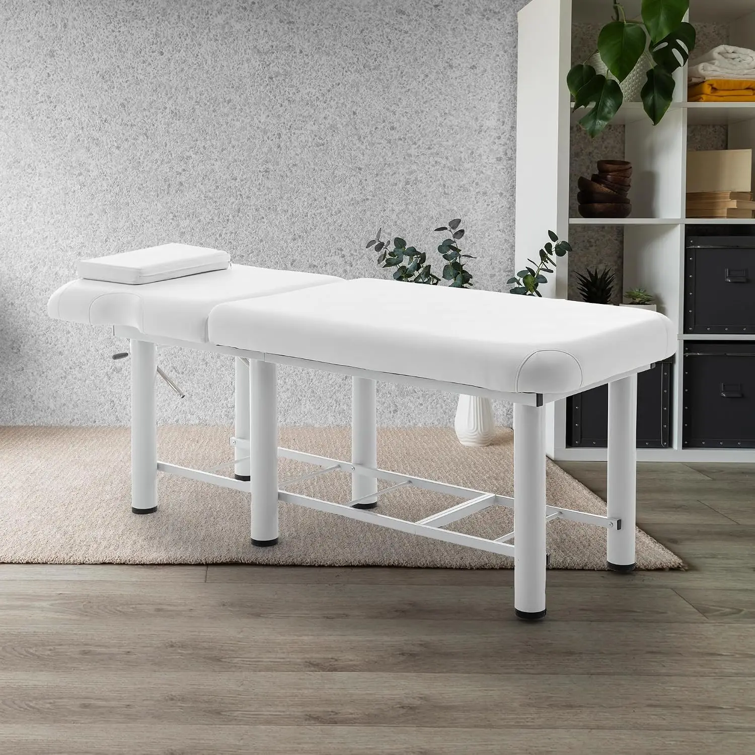 Massage Table 73 Inch Stationary Physical Therapy Spa Facial Adjustable Backrest Removable Headrest White, Customized