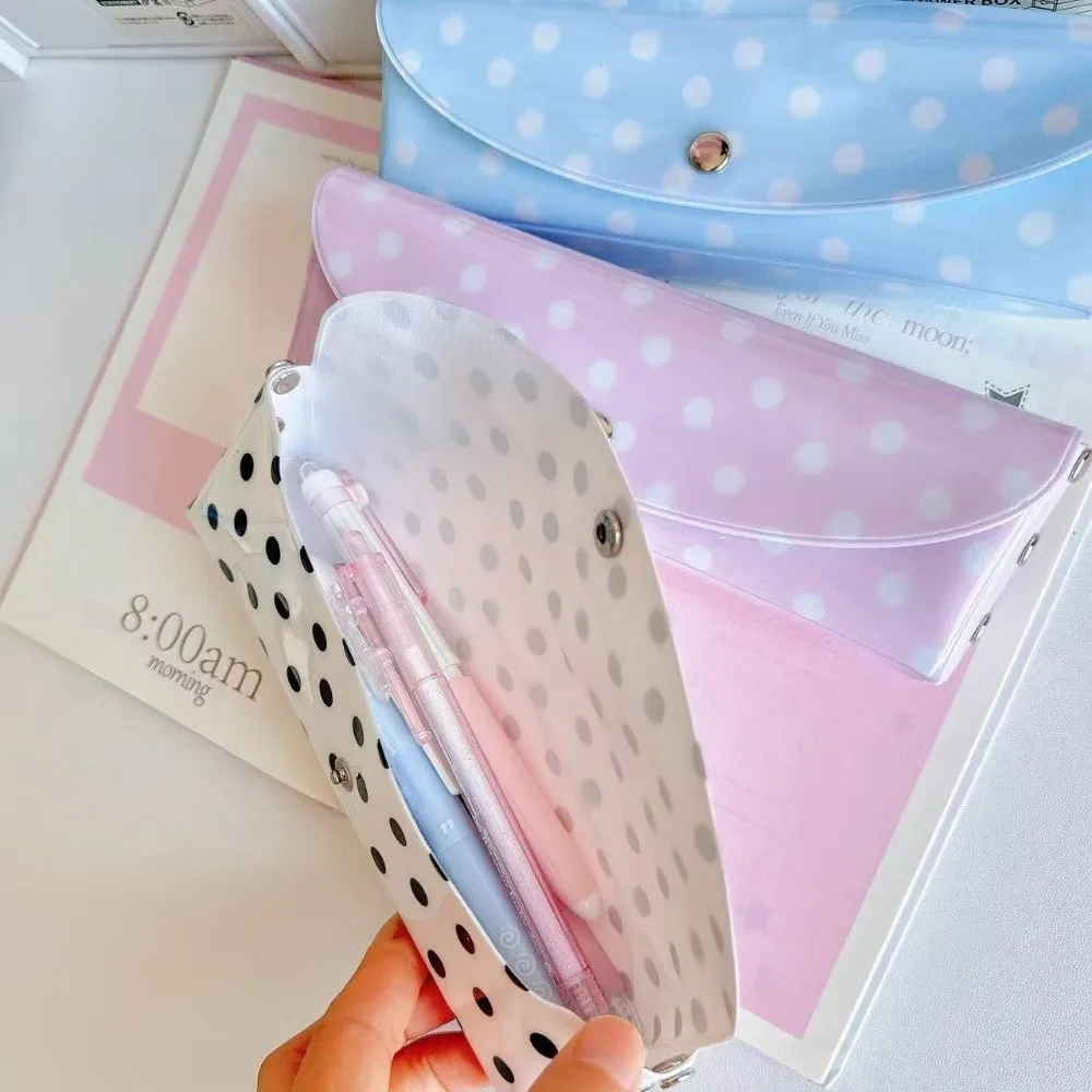 PVC Polka Dot Pencil Case Snap Button Closure Lightweight Storage Pouch Portable Design Korean Style Stationery Organizer School