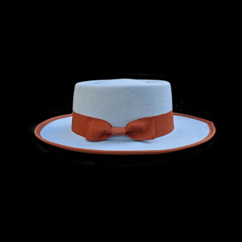 Fashionable Denim Style Wool Felt Hat Solid Color Felt Hat with Feathers