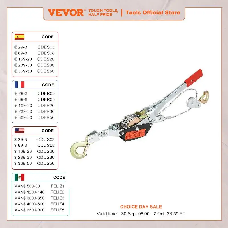 VEVOR Come Along Winch 2/4/5 Ton Pulling Capacity Heavy Duty Ratchet Automotive Hoist Power Cable Puller for Vehicle Rescue