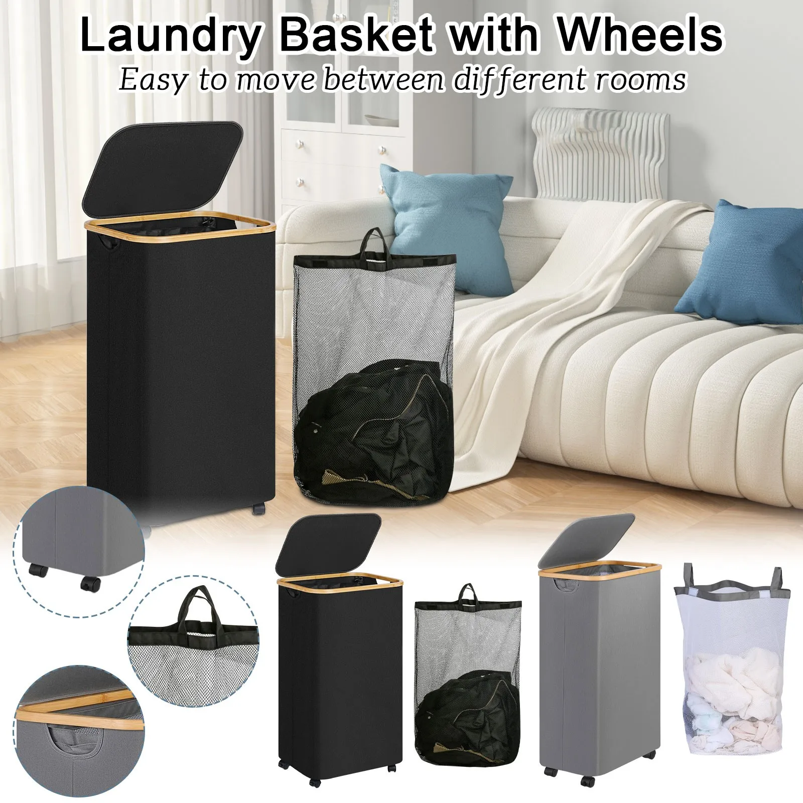 

Laundry Basket With Wheels Laundry Basket With Lid And Inner Bag Laundry Room Bedroom Dormitory Storage для дома полезные вещи