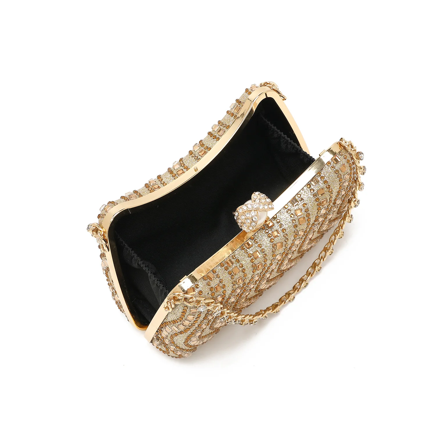 Bolso de mano de noche con diamantes de imitación de Color liso para mujer, cierre de perlas de lujo, elegancia Noble, único para banquetes, cena y fiesta