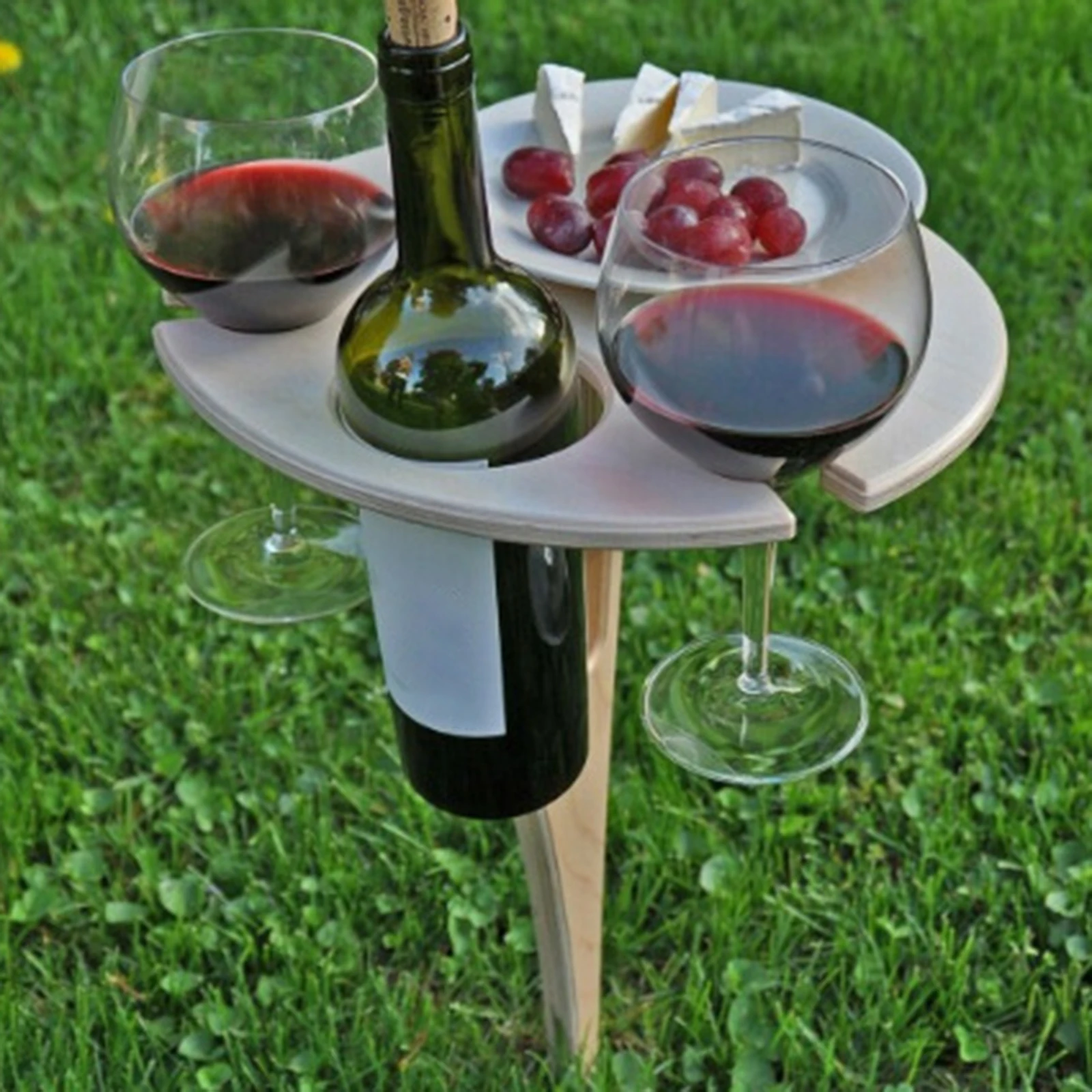 Portable Outdoor Wine Table Folding Outdoor Picnic Wine Table Mini Wooden Round Desktop Travel Beach Garden Furniture Sets