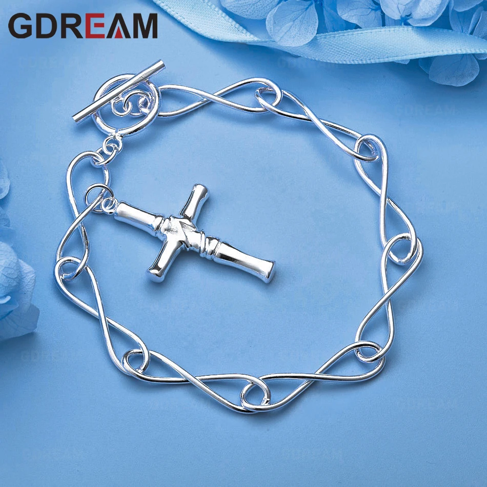 GDREAM 925 فضة 8 على شكل سلسلة سوار دائري أنيق وبسيط للنساء مجوهرات خطوبة الزفاف