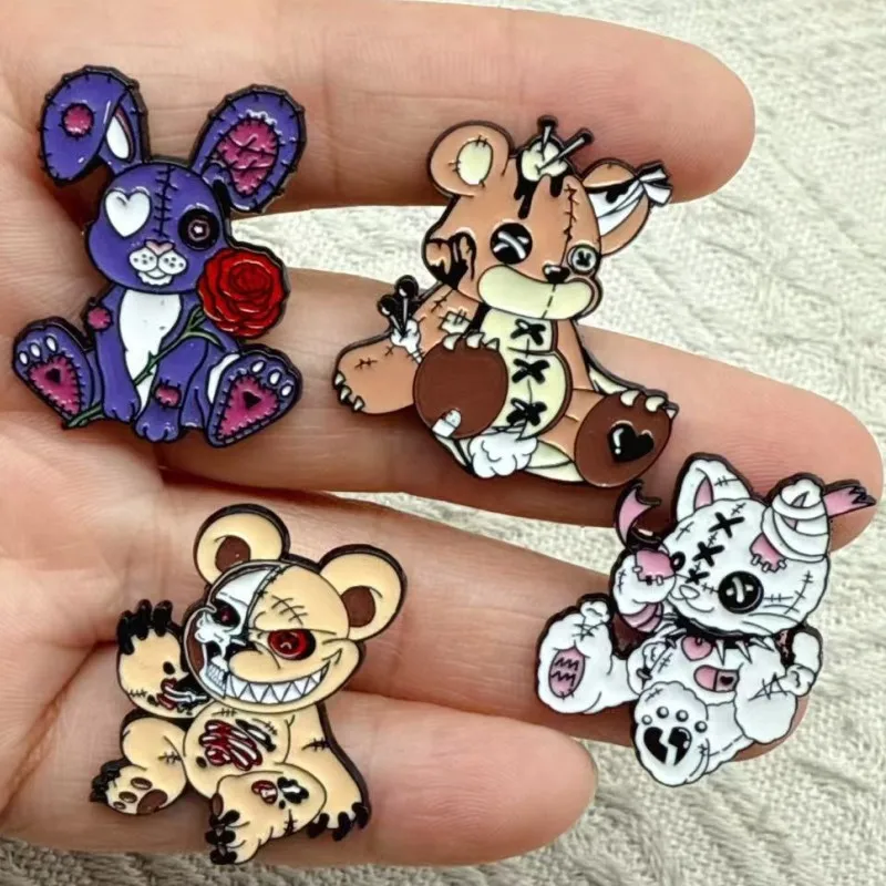 4pcs/set Creative Horror Stitching Bear Cartoon Brooches Metal Badge for Bag Clothing Backpack Personalized Decoration Pins Gift view 5