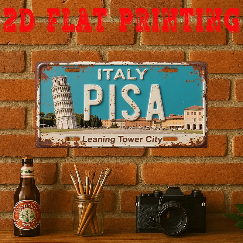 2D Flat, 1pc Vintage Leaning Tower of Pisa Metal Sign, Italian Landmark Wall Decor Suitable for Garage, Cafe, Bar, Home