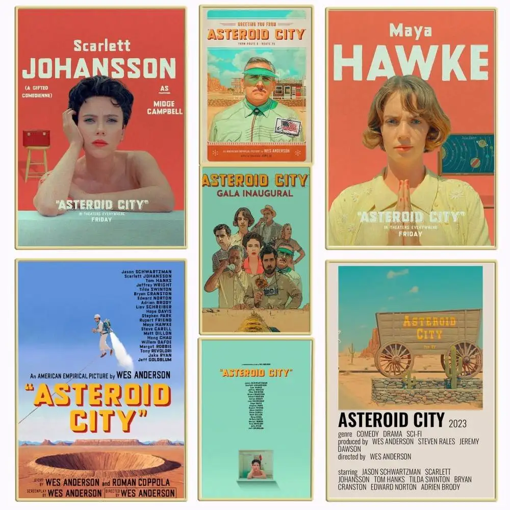 1PC Classic Wes Anderson Film Series Asteroid City Movie poster Self-adhesive Art Waterproof Paper Sticker House Room Wall Decor