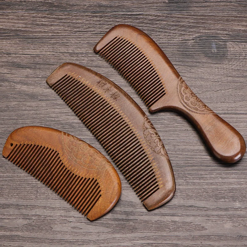 Golden Silk Sandalwood Massage Comb: Anti-static Meridian Hair Care Tool. Thickened Carved Wooden Design, Multi-spec
