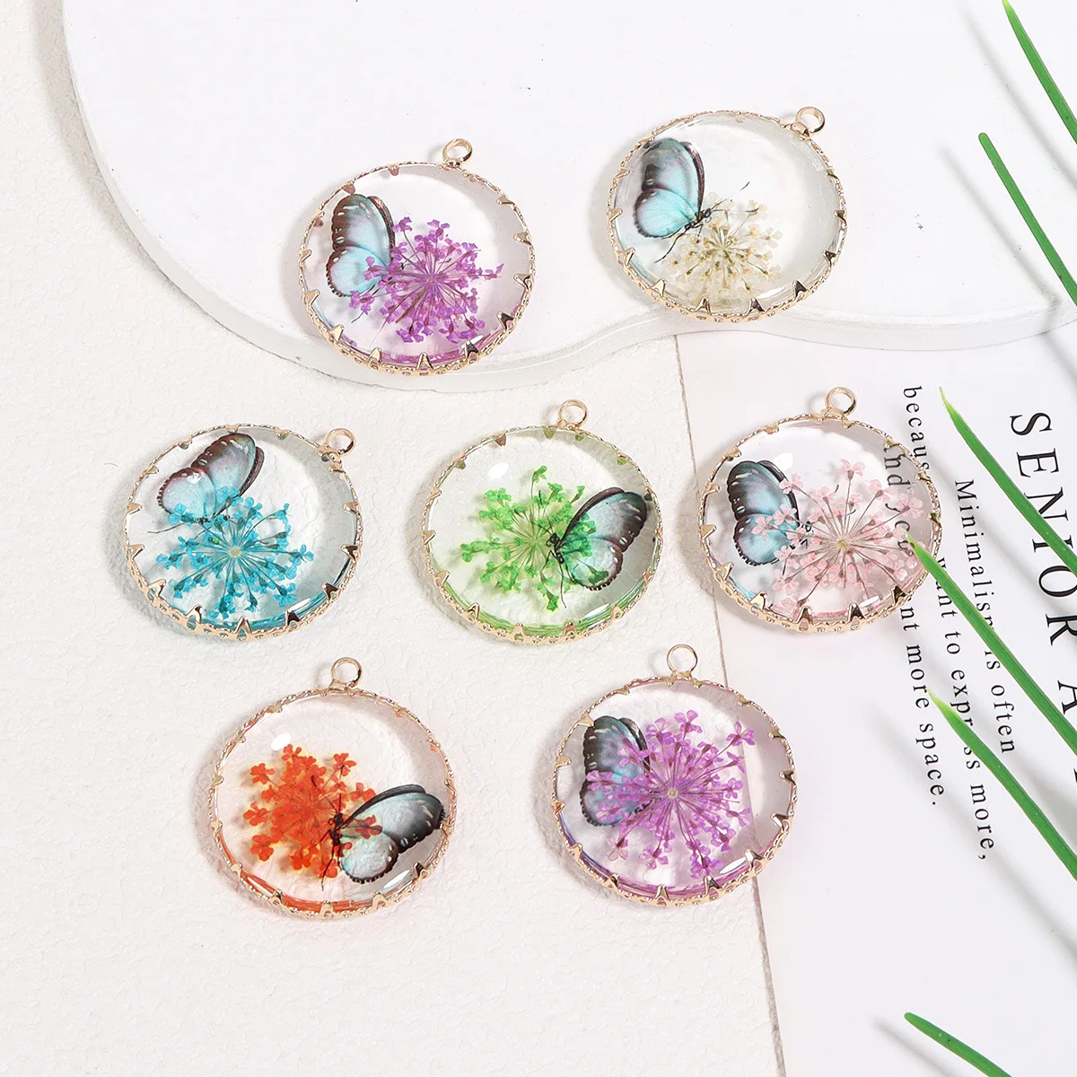 12pcs DIY Mix Dried flower butterfly glass edging Pendant Jewelry Accessories Bracelet Earrings