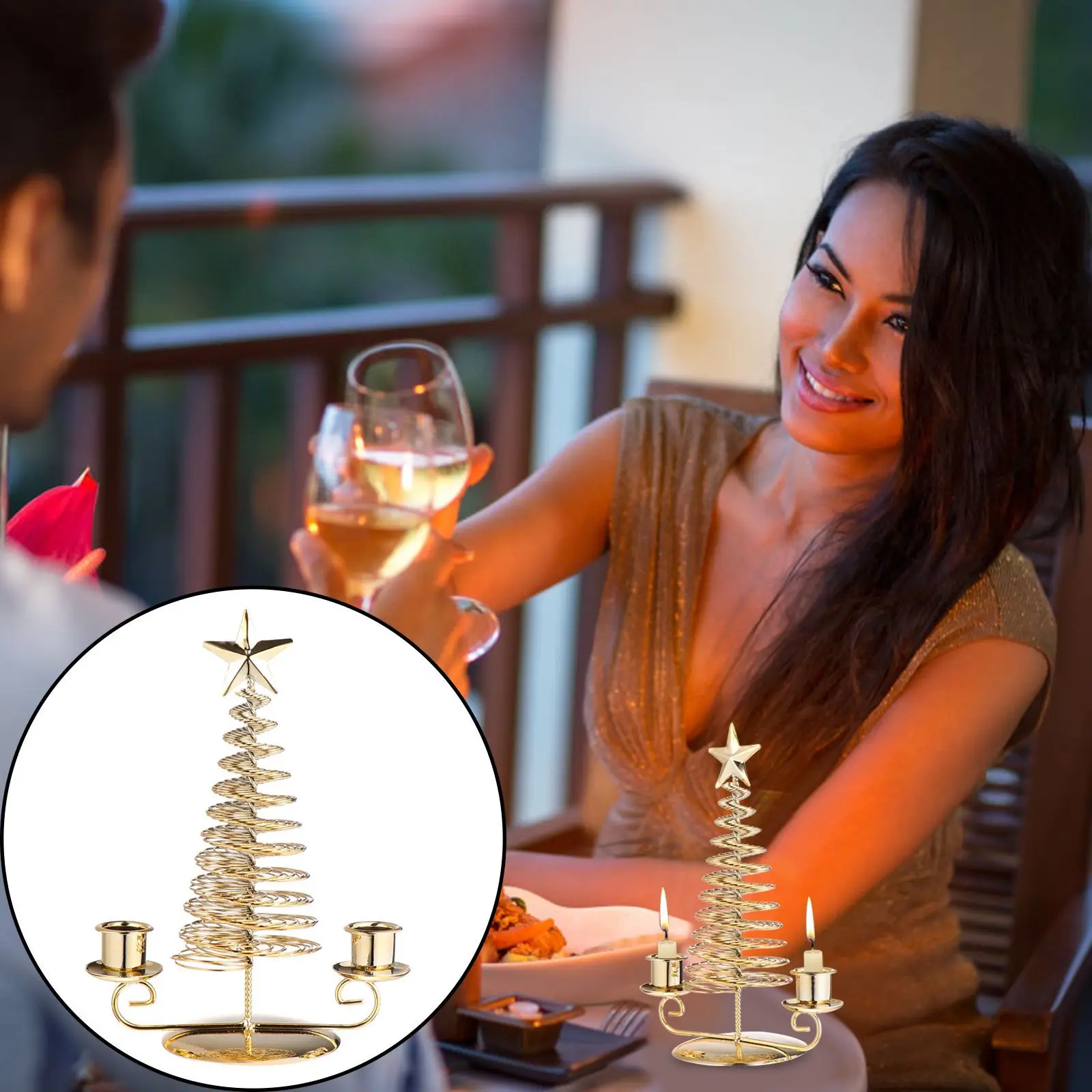 

Double Head Christmas Tree Metal Holder Retro Desktop Decoration for Home Wedding Party Xmas Candlestick Decorative Stand
