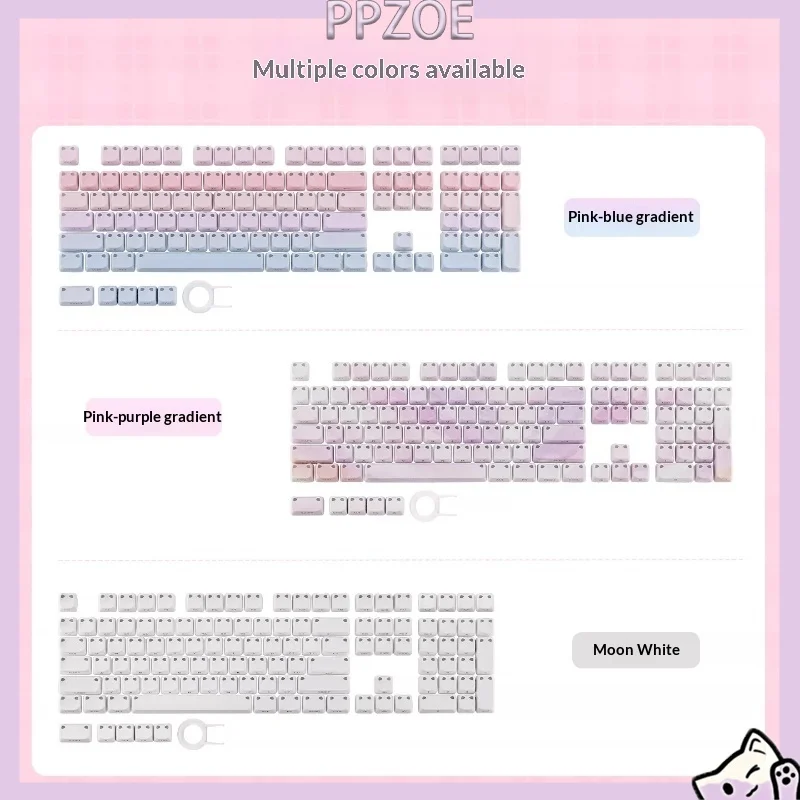 EPOMAKER Miaoguang Keycap Set 113Pcs MAO Height PBT+PC Double Shot Side Shine Through Cute Cat Ear Keycaps For Mechanical Keyboa