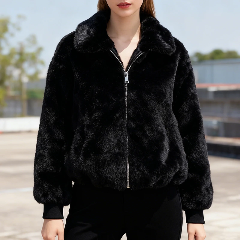 Moda inverno feminino casaco de vison solas fofas jaqueta de pele sintética luxo grande gola de pele casacos