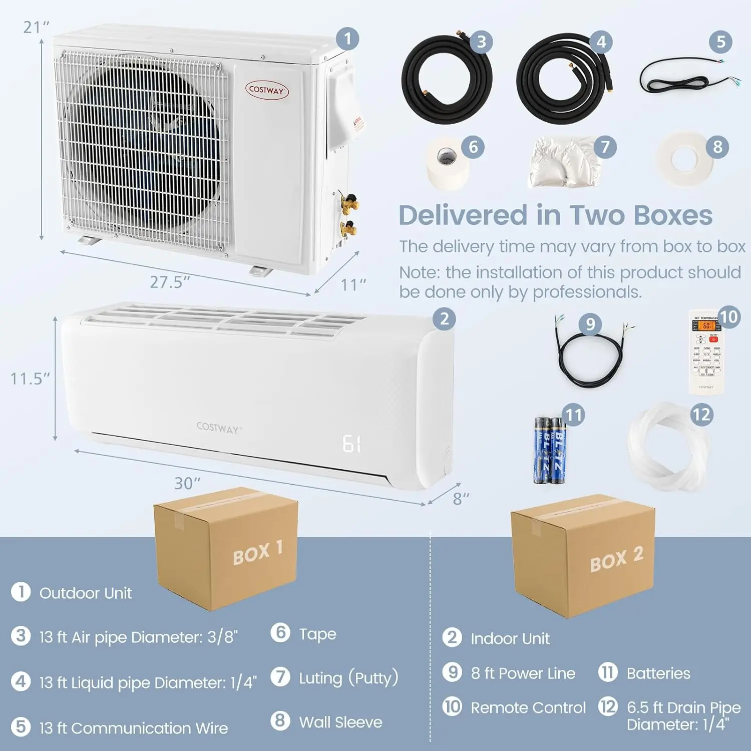 Mini Split Air Conditioner, with Heat Pump, 21 SEER2 Inverter, 24H Timer, Auto Clean, Remote Control for Rooms up to 750 Sq.Ft