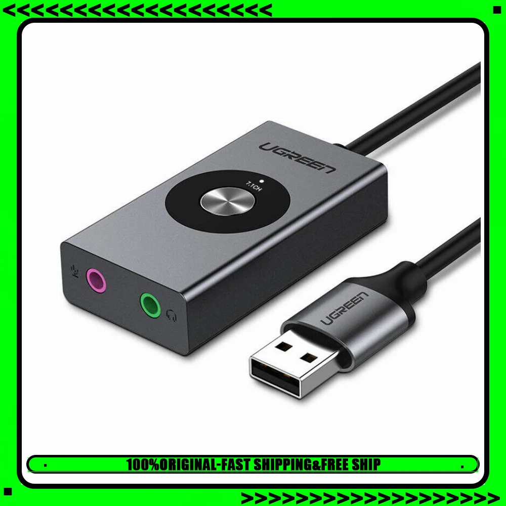UGREEN 50711 USB 7.1 External Sound Card 1m USB to 3.5mm Audio Adapter with Microphone and Headphone Ports for PC Laptop