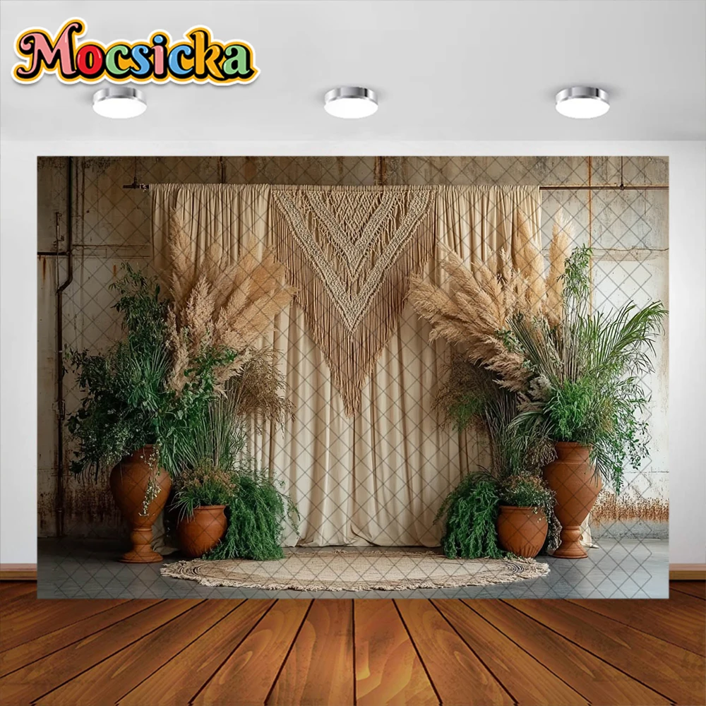 Spring Photography Background Bohemian Curtain Carpet Sofa Decoration Backdrops Baby Shower Portrait Photo Studio Props Banner