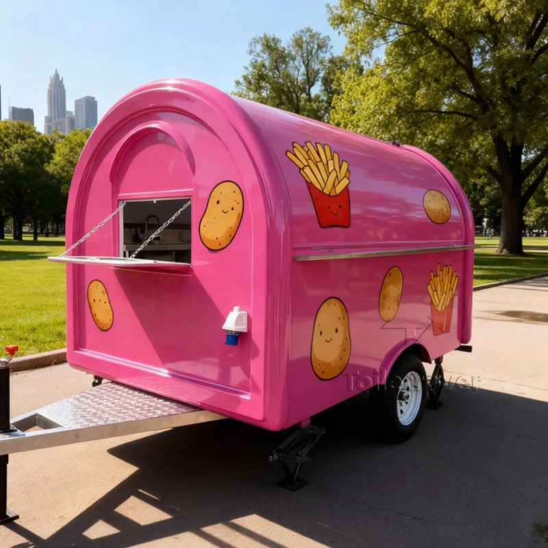 

Street Custom Mobile Kitchen Food Trailer Crepe Smoothie Dessert Pancake Donut Bakery Hot Pink Food Truck for Sale