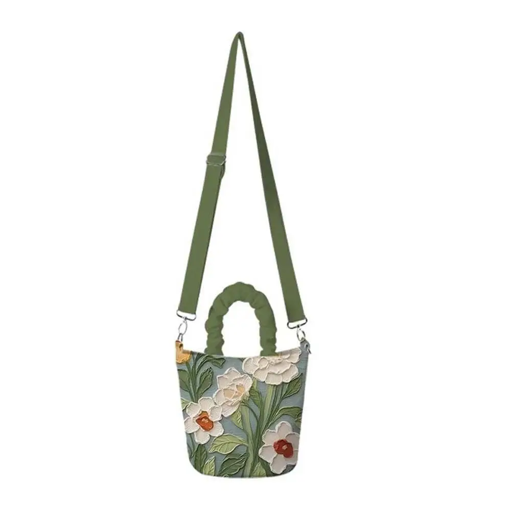 

Korean Style Oil Painting Bucket Bag Butterfly Handbag Flower Pattern Shoulder Bag Floral Coin Purse Fresh Crossbody Bag Women