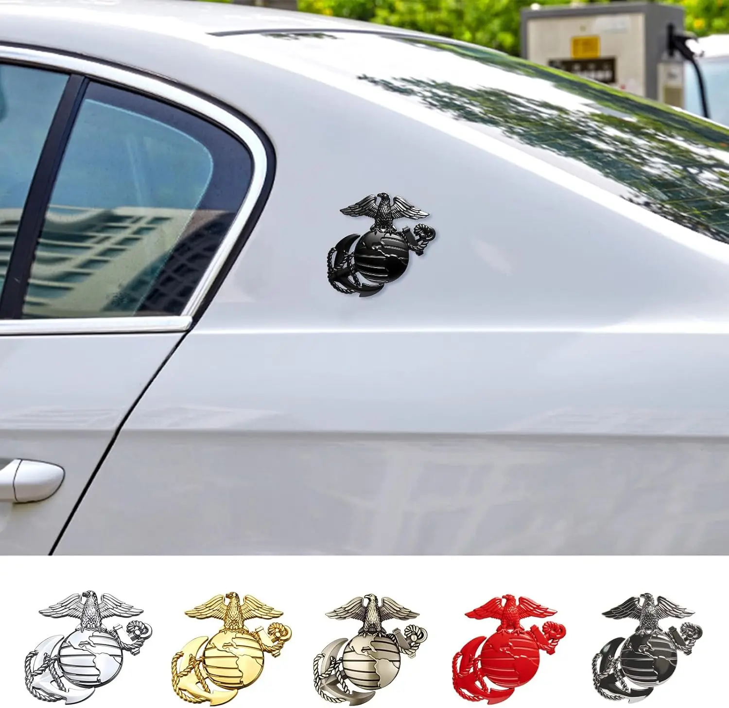 U.S. Marine Corps Metal Cars Emblem for 250th Anniversary,3D Eagle Globe Anchor Insignia Decals,for Veterans/Military Supporters