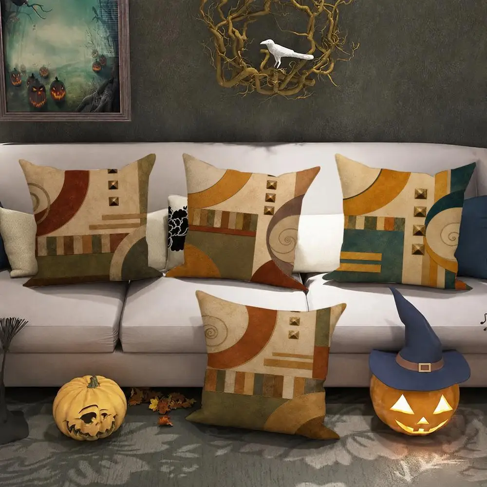 Retro Earth Tone Abstract Cushion Cover Halloween decoration trick or treat cushion cover, ghost, pumpkin head, bat decoration