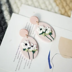Delicate Fashion Accessories Vintage Handmade Flowers Sets Multi Pink Colors Metal Top Polymer Clay Dangle Earrings Jewelry Gift