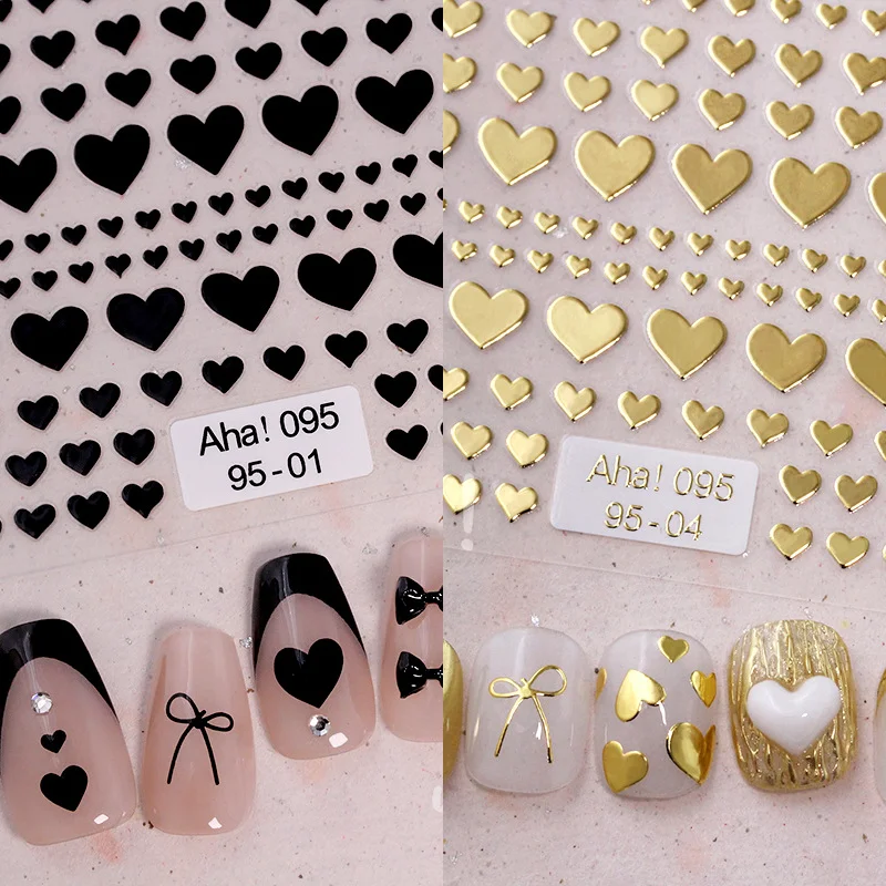 

2 шт. 5D наклейки для ногтей в форме сердца Kawaii, золотые и серебряные, самоклеящиеся, для декора ногтей, слайдеры, DIY маникюрные принадлежности и инструменты