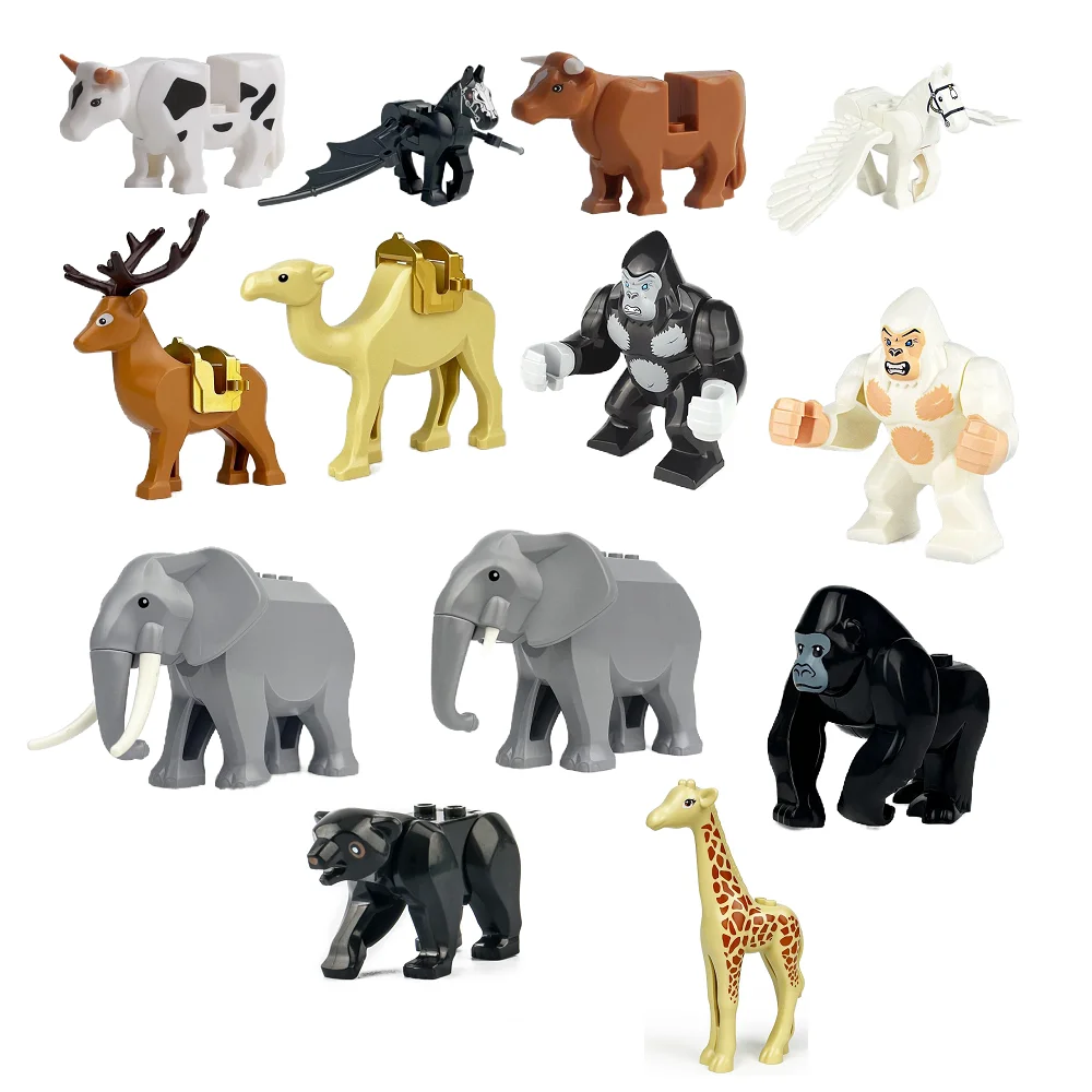 Die Zoo Afrikanische Tier Elefanten Kamel Hirsch Giraffe Gorilla Pferd Tiger Bausteine Mini Action Figure Ziegel Spielzeug Kinder Geschenk