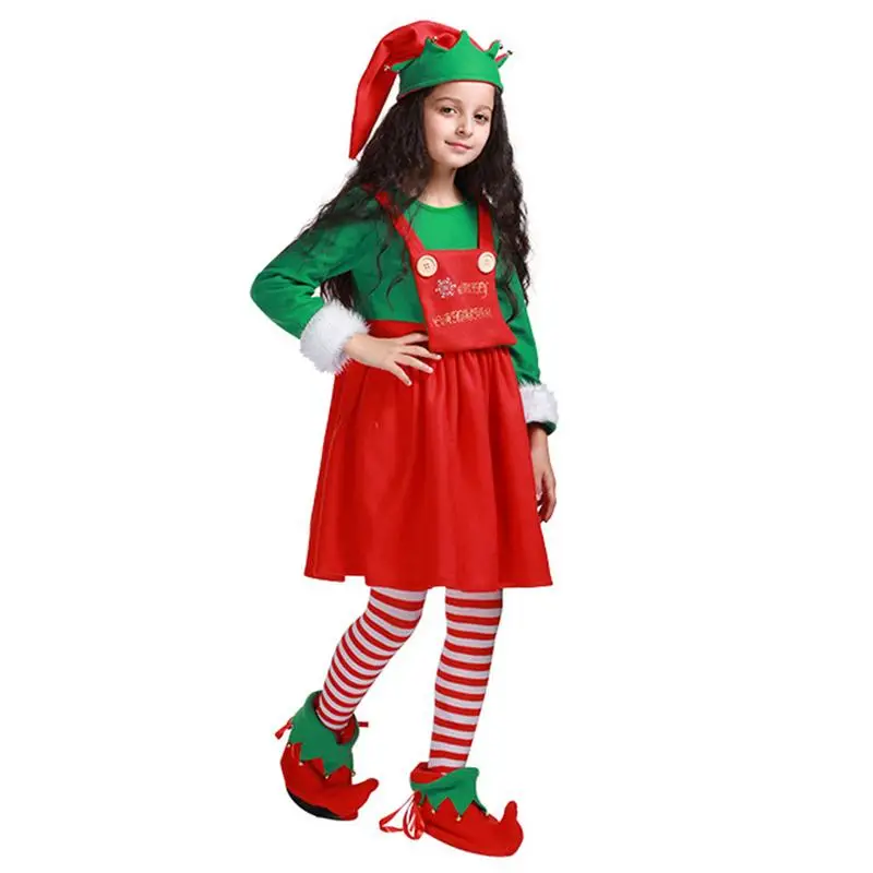 Kinder Elfen Outfit Elfen Kostüm Hut Socken festliche Weihnachten Outfit entzückende Elfen Kostüm Kleid Set Elfen verkleiden Festival