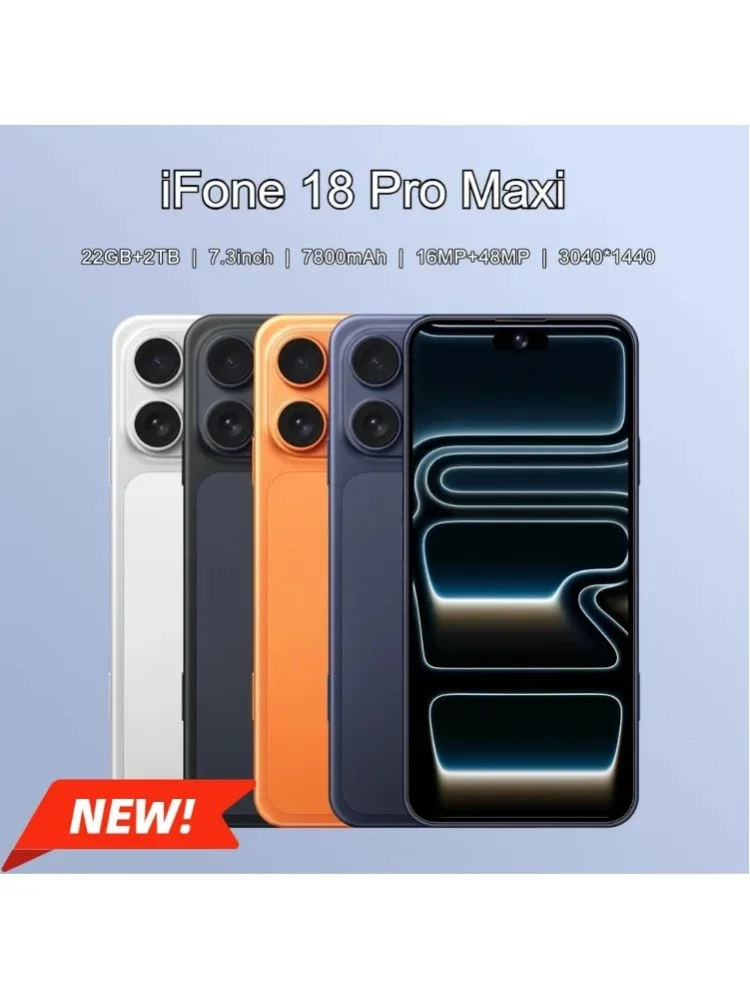 HOT iFone 18 Pro Maxi Android 15 Mobiltelefone 7,3 Zoll Fingerabdruck-Entsperrung Original Smartphone 5G 22GB+2TB Gesichtserkennung Dual-SIM Handy 7800mAh Mobiltelefone