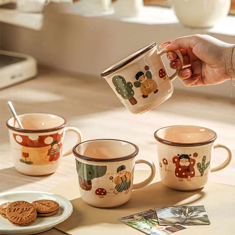 

Cute Girl Boy Ceramic Mug with Spoon Household 350 ML Couple Drinking Water Cups Office Large Capacity Coffee Cups Birthday Gift