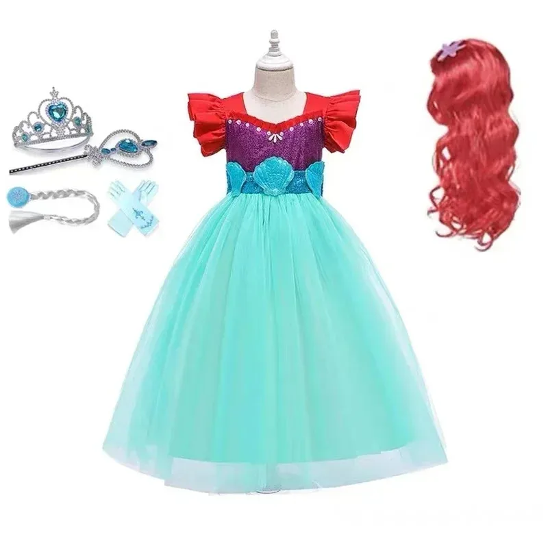 فستان NO1 للفتيات الصغيرات والأطفال الأميرة أرييل حورية البحر الوردي أنيق لحفلات أعياد الميلاد وحفلات الهالوين كوس كوكو