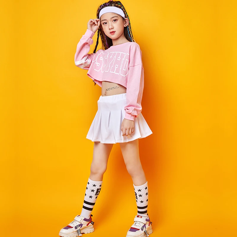 子供のためのcheerLeaderダンス服、女の子のためのピンクジャズダンスコスチューム、ヒップホップパフォーマンス服