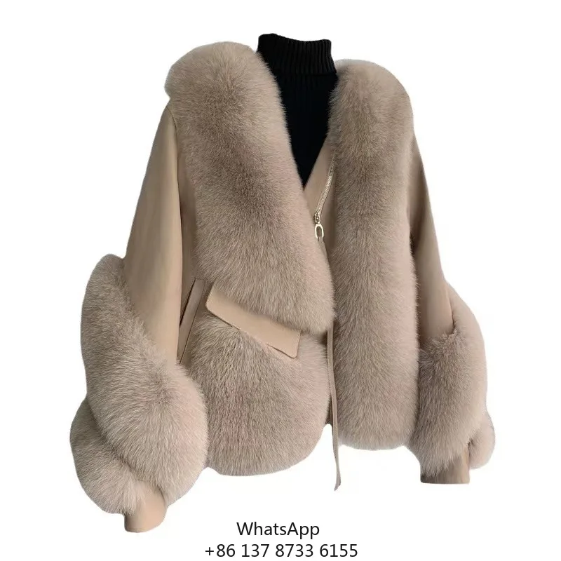 

Новейшие женские зимние пальто из пушистого лисьего меха, толстые ветрозащитные кожаные куртки с поясом и бахромой