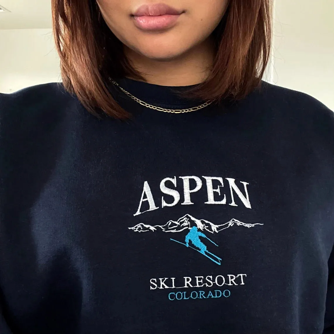 American Vintage Colorado Ski Resort Embroidered Autumn Women Pullovers Loose Cotton Crewneck Thick Tops Casual Sweatshirts 2022