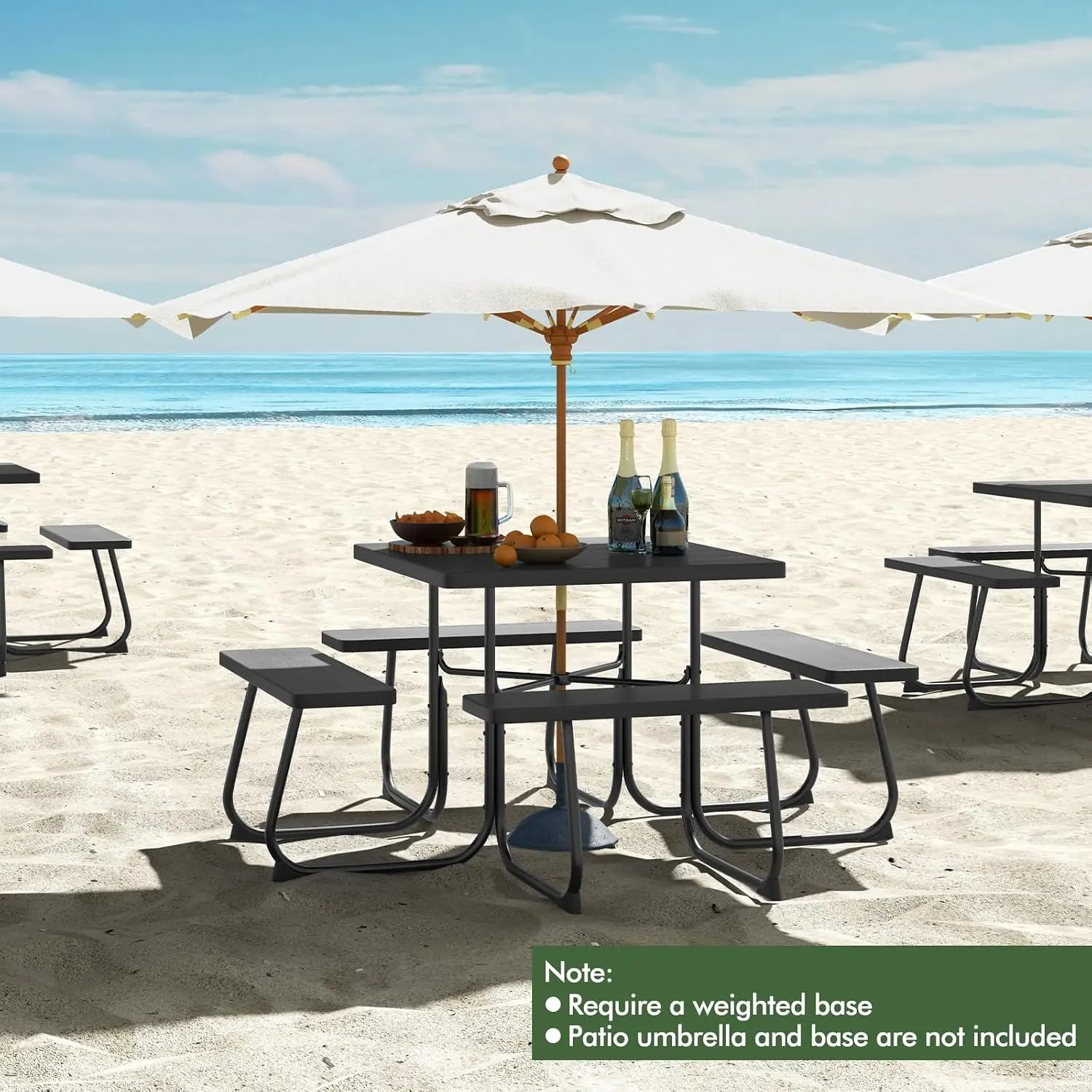 4-8 Person Square Picnic Table with Benches,Umbrella Hole,HDPE Outdoor Camping Table with Sturdy Metal Frame for Patio Backyard