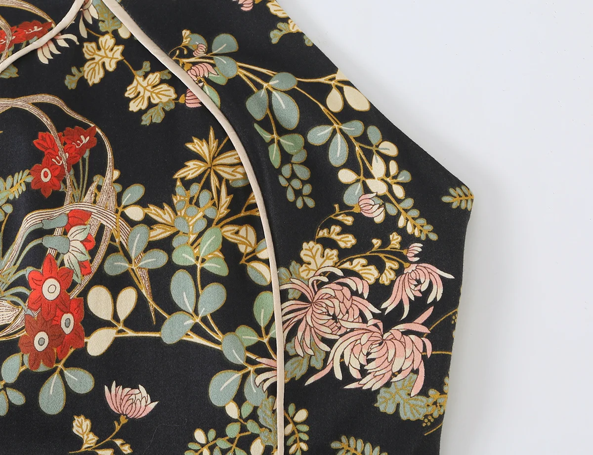 TFMLN Elegante Neckholder-Kleider für Damen 2026 Bedruckte Rückenfreie Qipao Midi-Kleider Vintage Chinesischer Stil Ärmellose Partykleidung – Detail 5