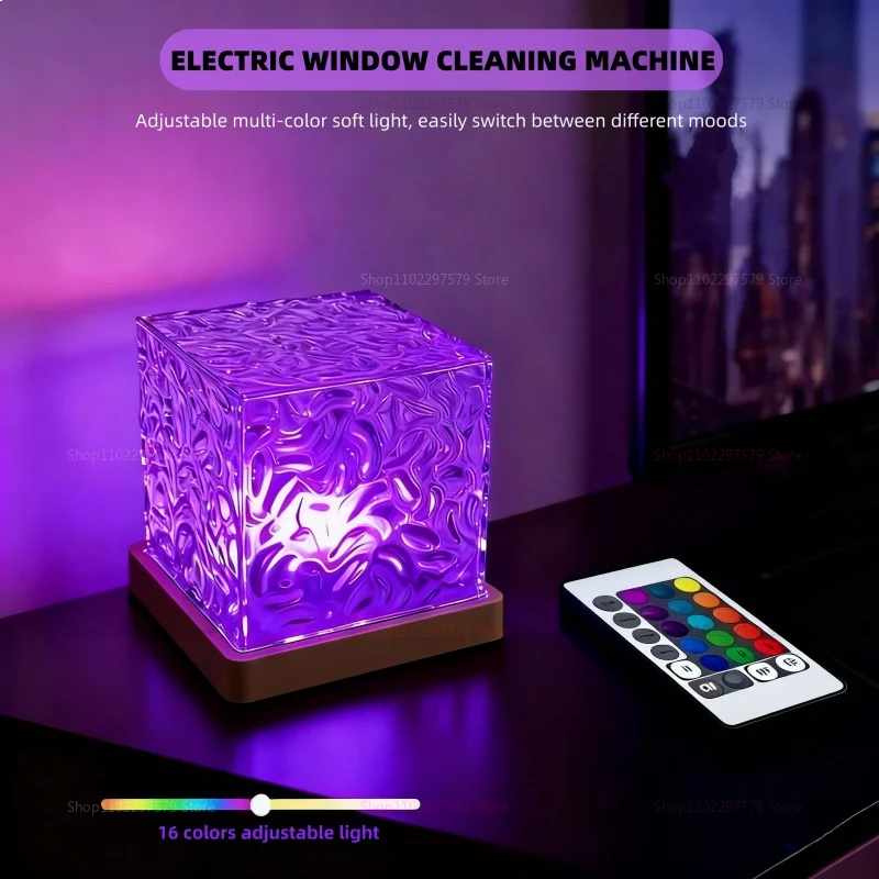 Water Ripple Projector Lamp Remote Control 16 Color Night Light Bedroom Decoration Table Lamp Bar Home Party Atmosphere Light