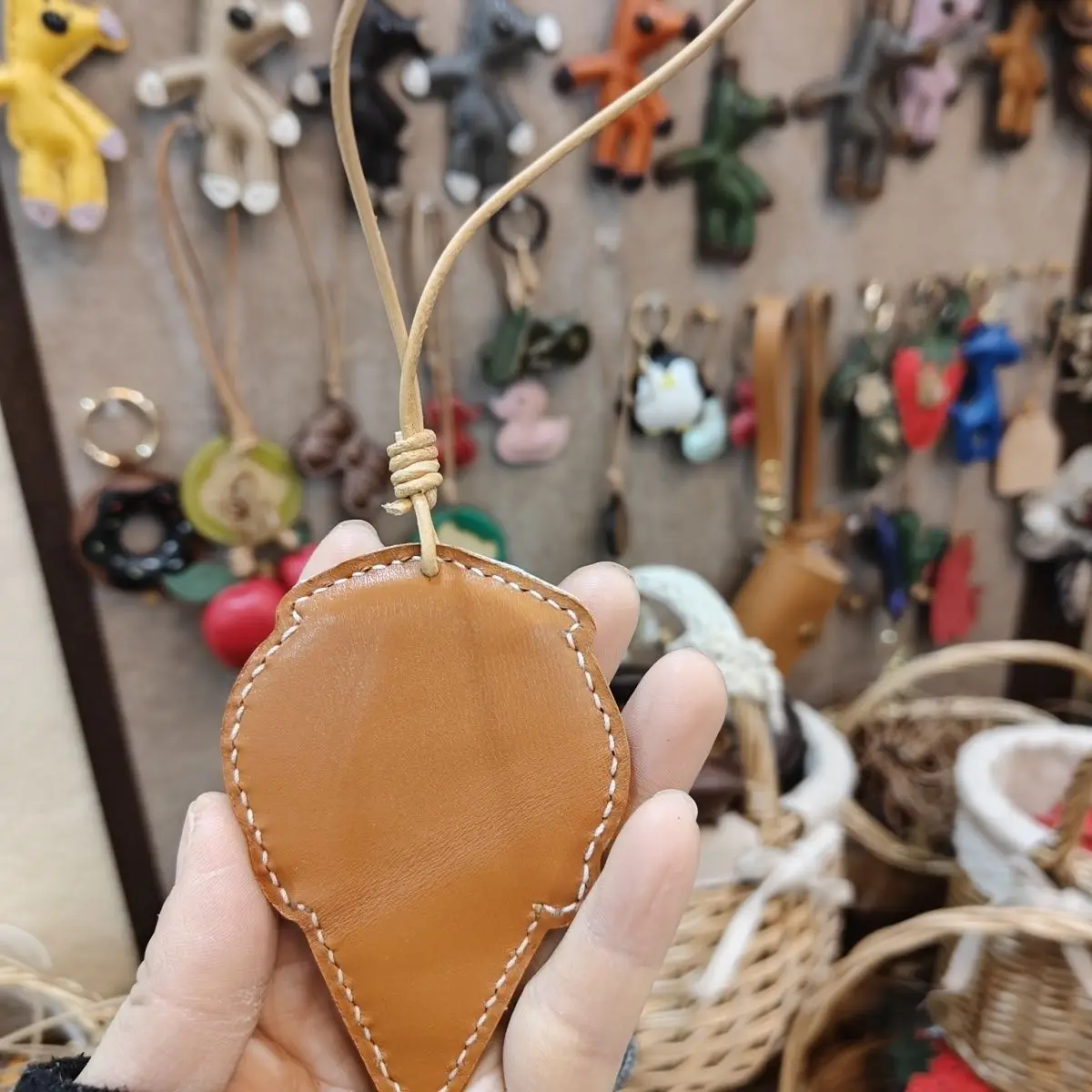 Ice Cream Shaped Bags Charm Genuine Leather Rope Women's Flower Bag Pendant Keychain Hand Rope Gift Home Decoration Bag Charm